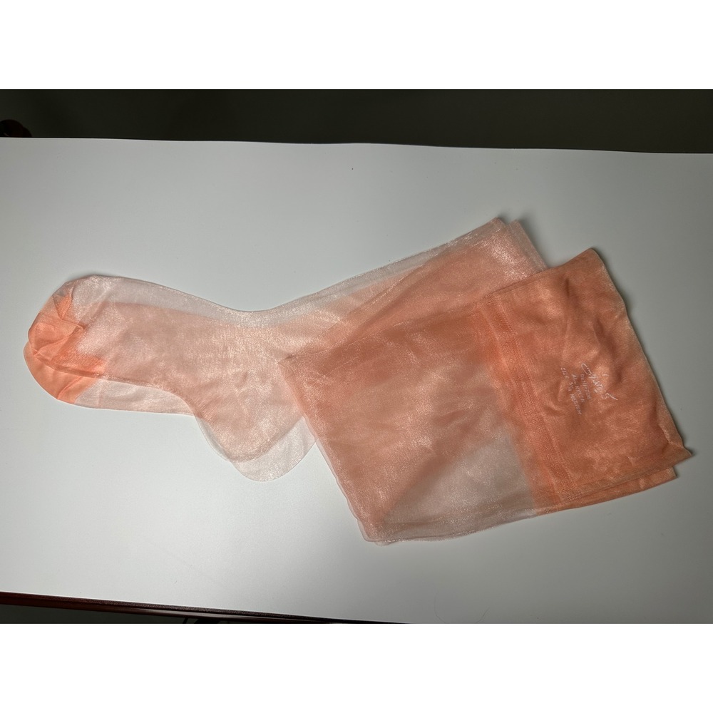 Vintage 50s 60s Hanes Garter Stockings Metallic Peach Nylon Demi-Toe 9.5 Med